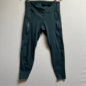 Athleta Rainier Tight Fleece Lined Leggings Zip Pockets Size L